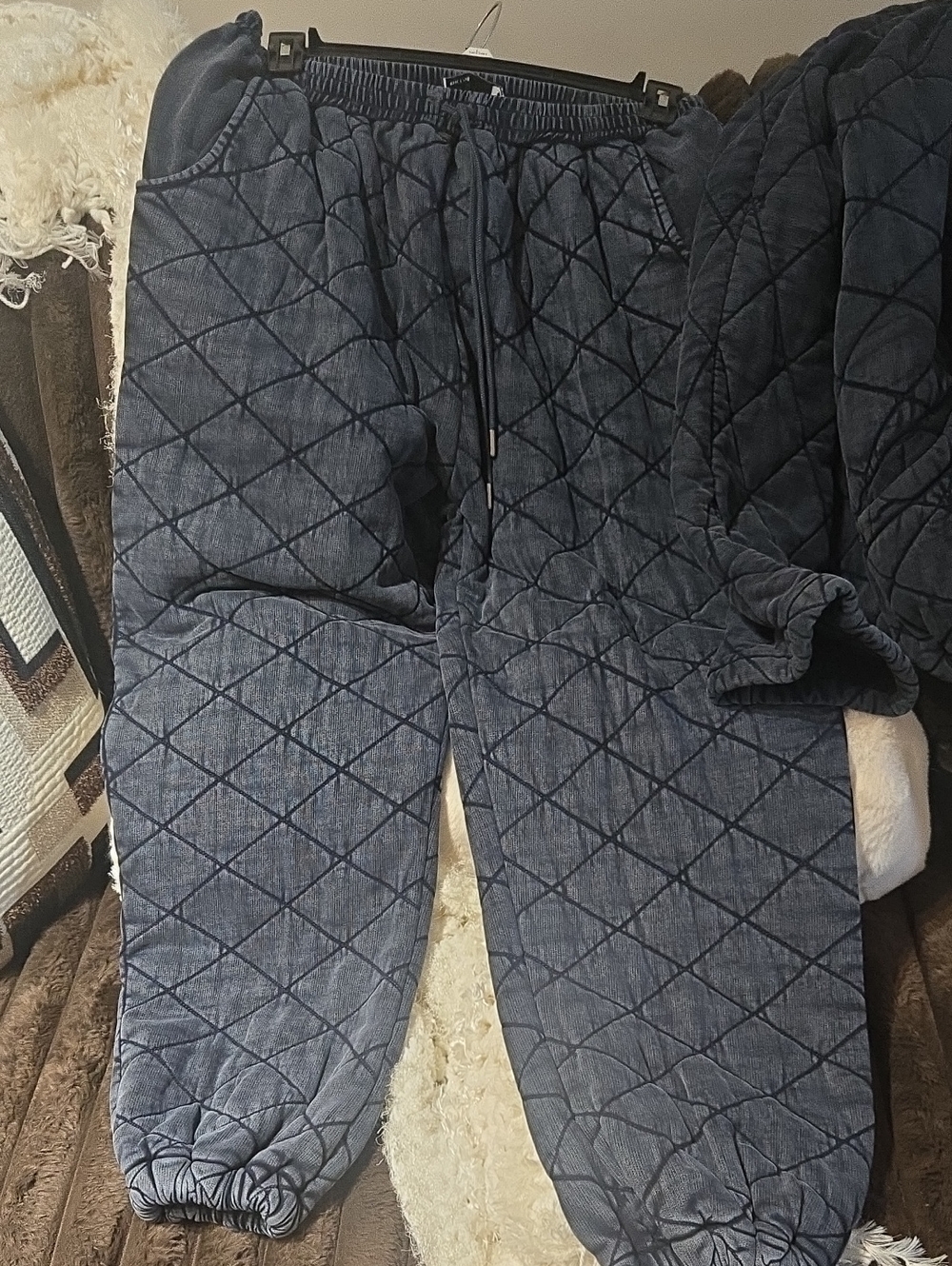 ASOS Quilted Dark Blue Jogger Sweatpants with Drawstring